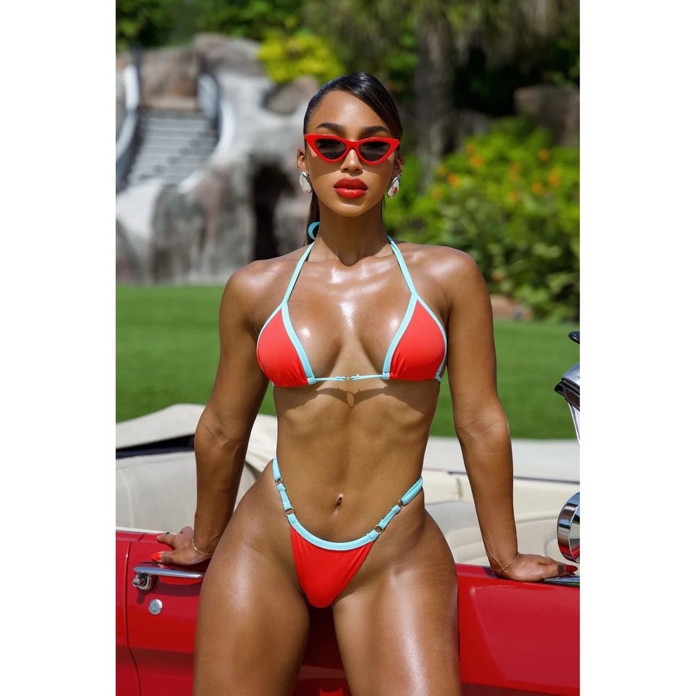 Sabana Swim Bikini Set Red Blue Medium Top Small Bottom New With Tags